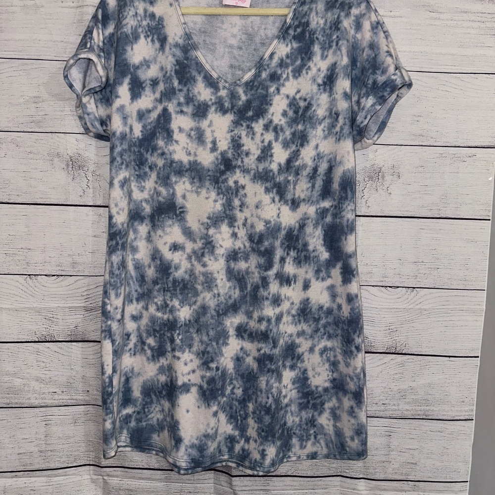 Pink Lily Blue Tie- Dye Mini Dress